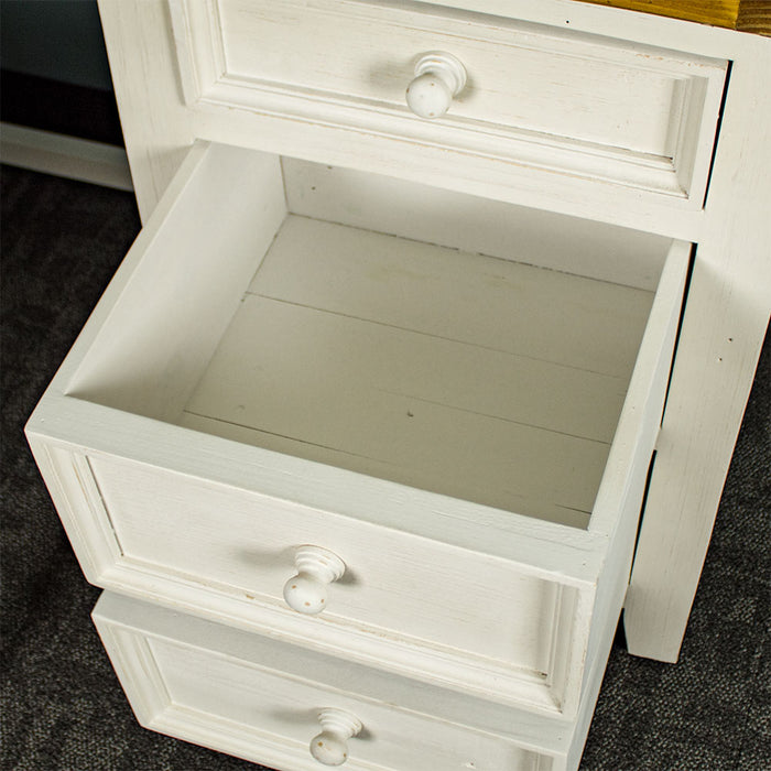 An overall view of the drawers on the Tuscan Recycled Pine Small Desk