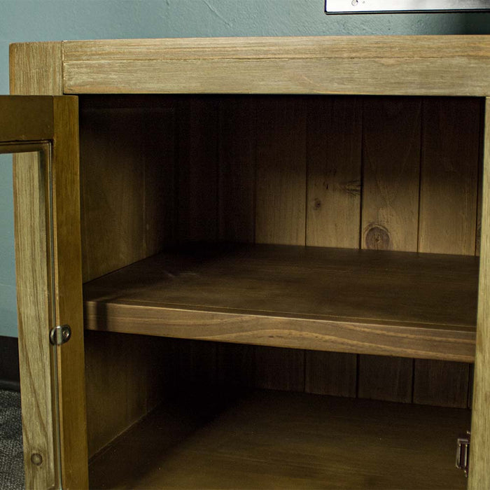 A close up of the storage shelf on the left of the Vancouver NZ Pine Entertainment Unit / TV Unit.