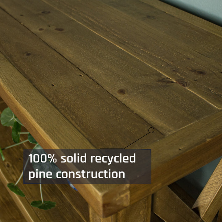 A close up of the top of the Ventura Recycled Pine Large Hall Table, showing the wood grain.