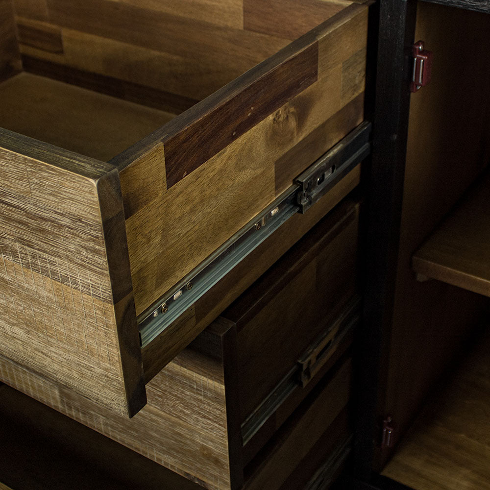 A close view of the runners on the drawers of the Victor 2 Door 3 Drawer Sideboard.