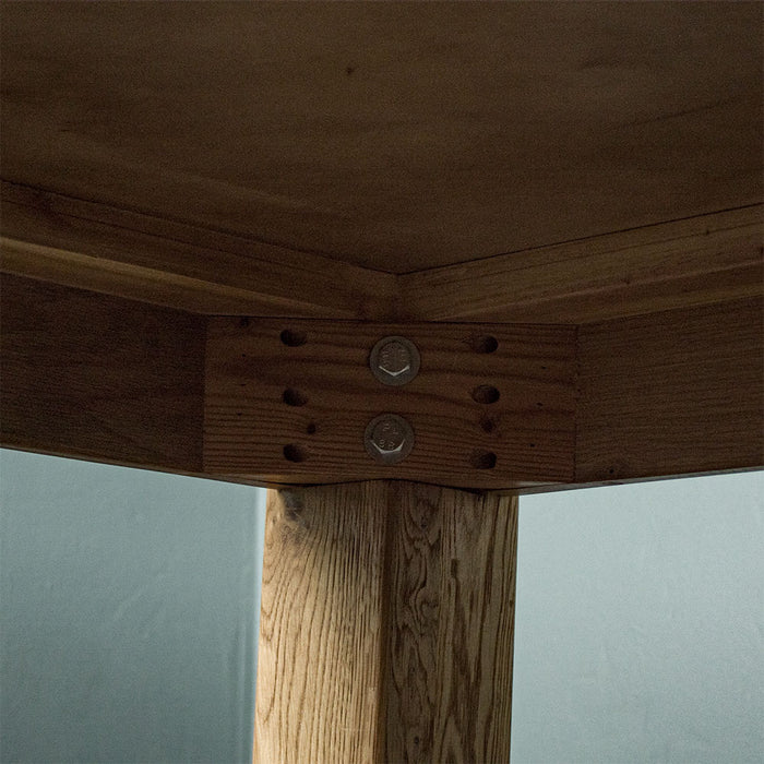 A close up of the bolts that securely hold the legs to the body of the Yes Oak Dining Table (1.4m)