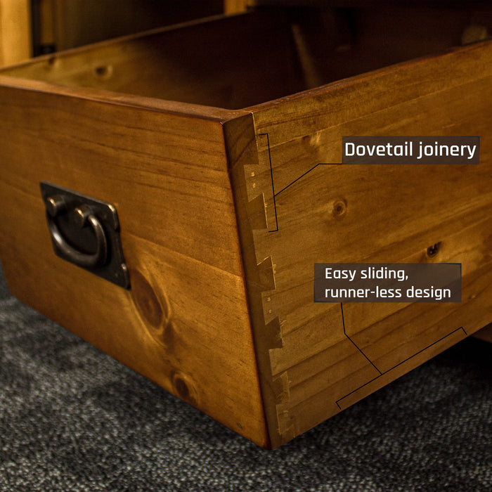 The dovetail joinery on the drawers of the Montreal Midsize NZ Pine Buffet.