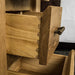 A close up of the dovetail joinery on the drawers of the Camden 3 Drawer White Oak Bedside Table.