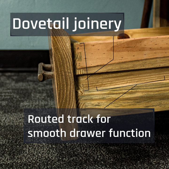 The side of the drawers of the Amalfi 2-Drawer Oak Bedside, showing the strong dovetail joinery.