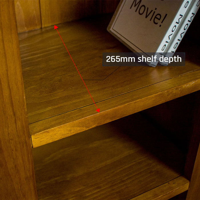 A close up of the shelf on the Montreal Compact Pine Bookcase.