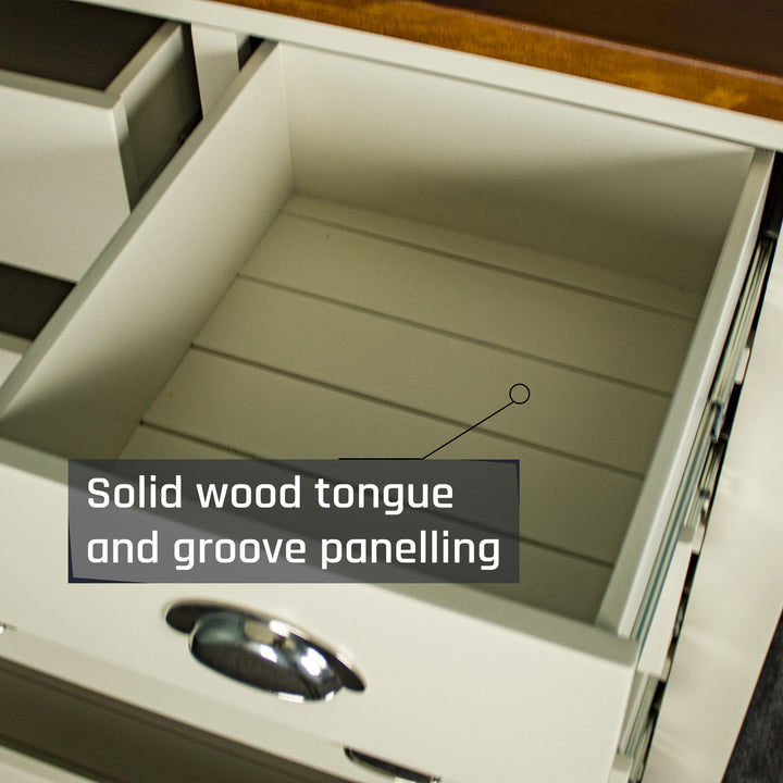 An overall view of the small drawers on the Alton 6 Drawer NZ Pine Tallboy