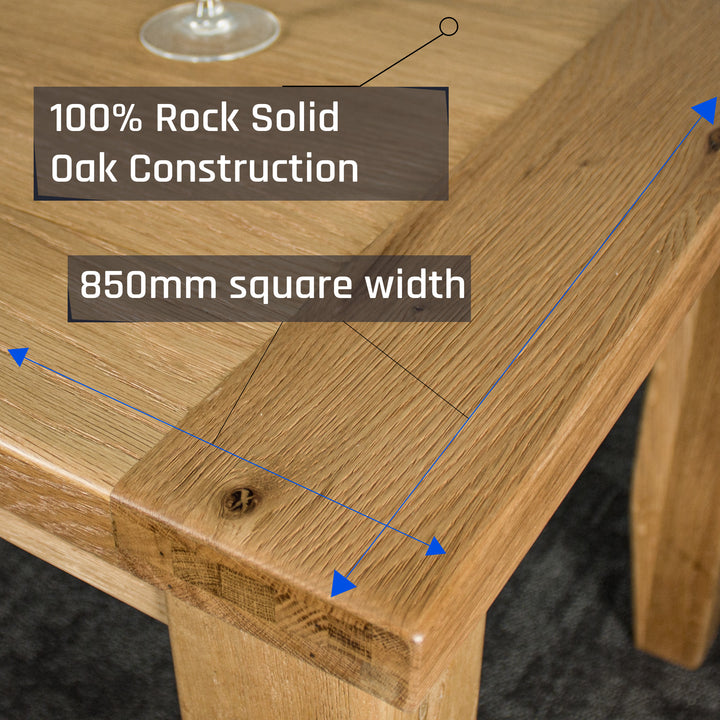 A close up of the top of the Amstel Square Oak Coffee Table, showing the wood grain.