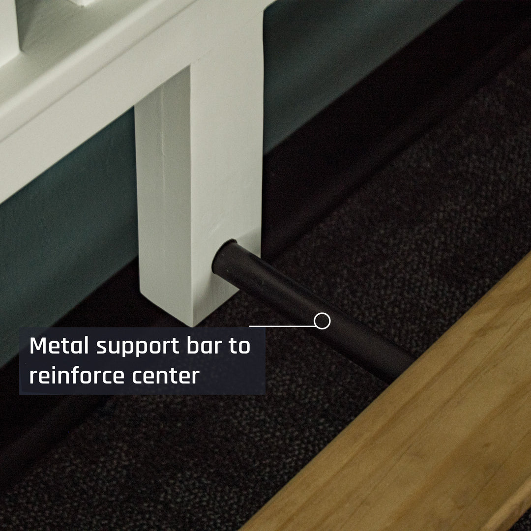 The metal support bar connecting to the headboard on the Biarritz Two-Tone Queen Size Slat Bed Frame.
