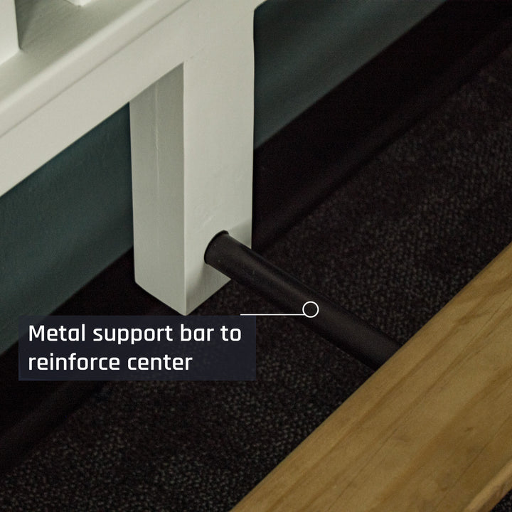 The metal support bar connecting to the headboard on the Biarritz Two-Tone Queen Size Slat Bed Frame.