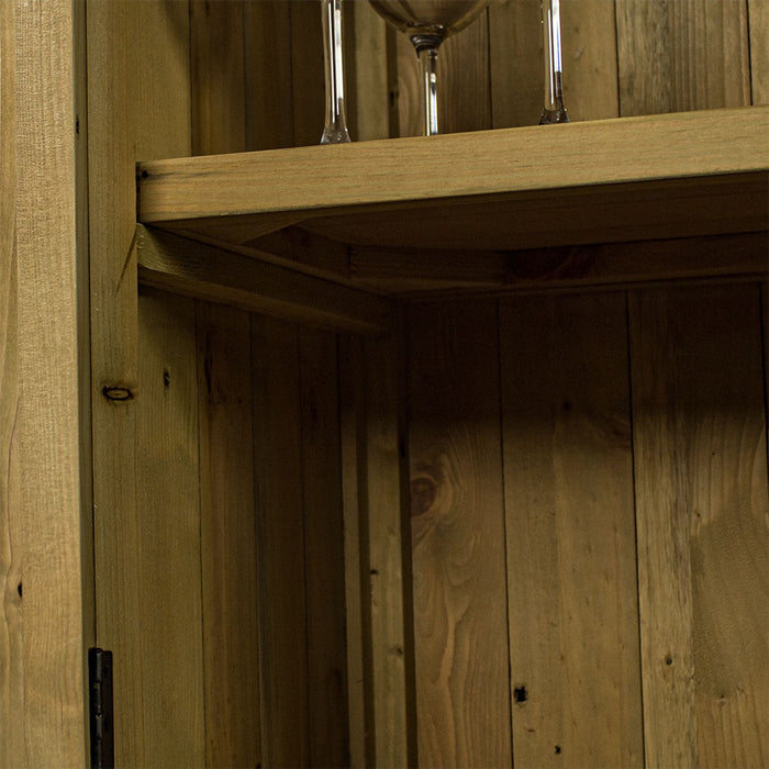 A close up of under the shelf of the Cairns Recycled Pine Buffet, which can be removed.