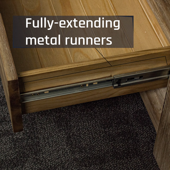 A close up of the smooth metal runners on the drawers of the Mars 1.8m Large TV Unit.