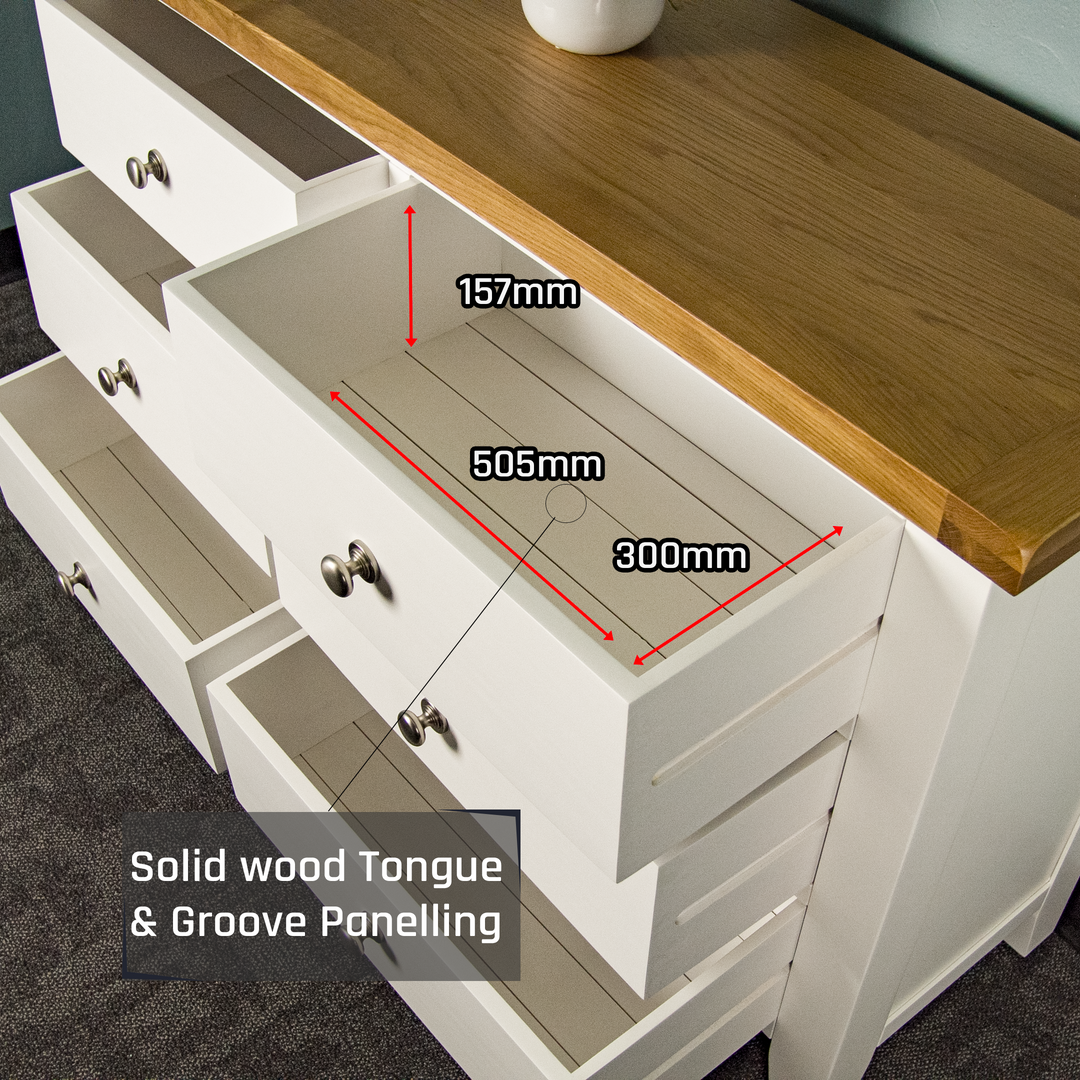 Tasmania 6 Drawer Oak Top Lowboy