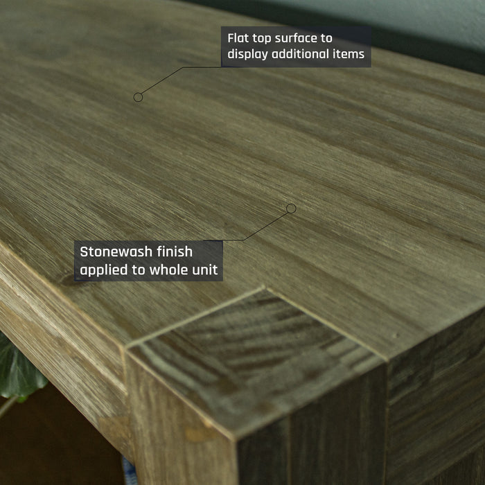A close up of the top of the Vancouver 1.5 m Pine Bookcase, showing the wood grain and colour.