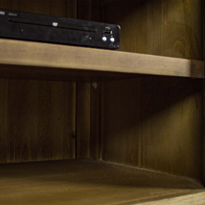 A close up of the adjusatable shelving on the Vancouver NZ Pine Entertainment Unit / TV Unit.