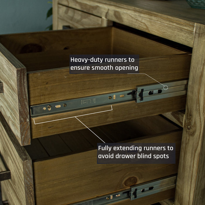 The metal runners on the Vancouver 6 Drawer NZ Pine Tallboy.