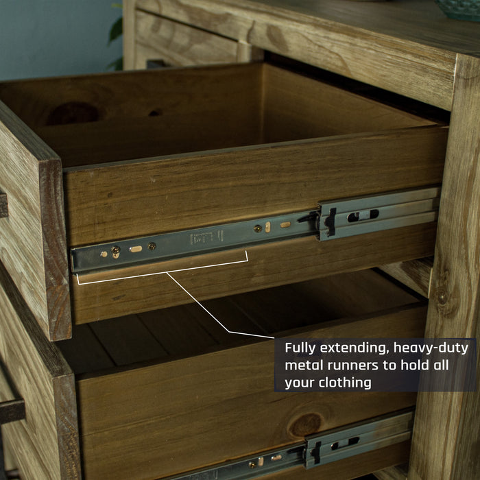 The metal runners on the Vancouver 6 Drawer NZ Pine Tallboy.