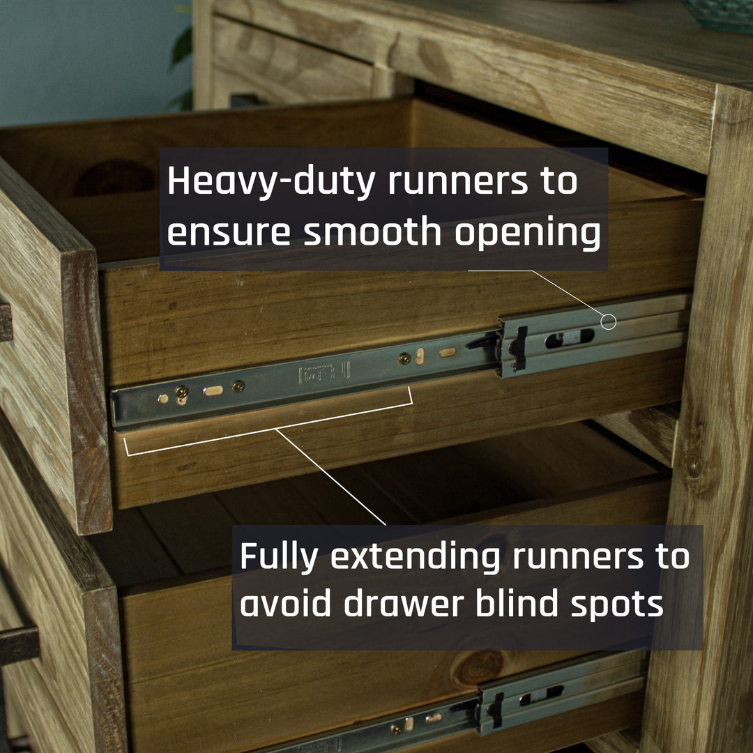 The metal runners on the Vancouver 6 Drawer NZ Pine Tallboy.