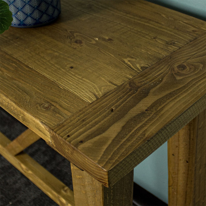 Close up of the top of the Ventura Recycled Pine Hall Table, showing the wood grain.