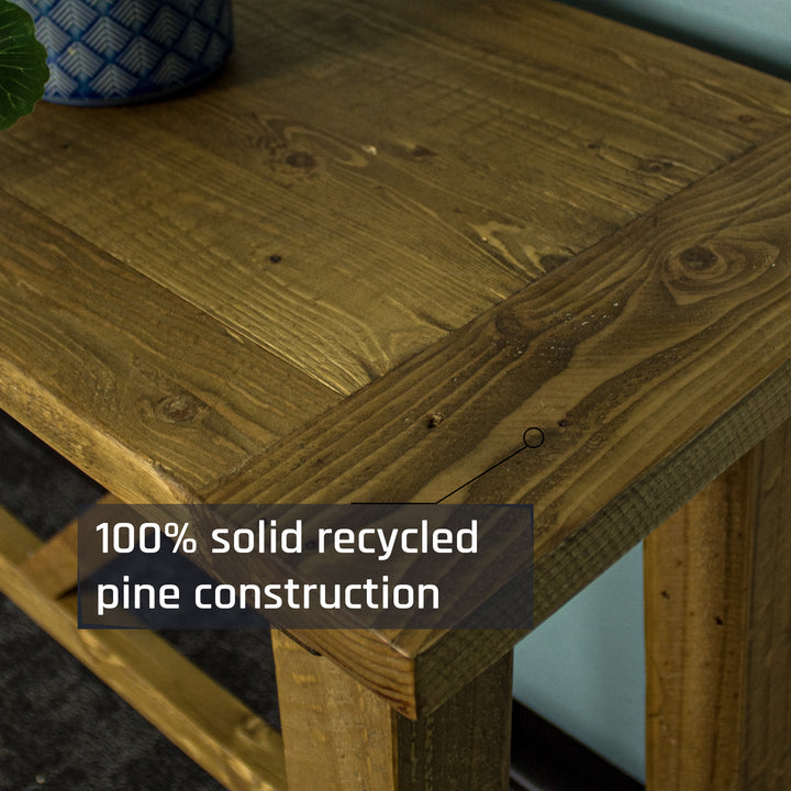 Close up of the top of the Ventura Recycled Pine Hall Table, showing the wood grain.