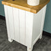 The back of the Felixstowe Pine Bedside Cabinet (White), showing the tongue and groove panelling.