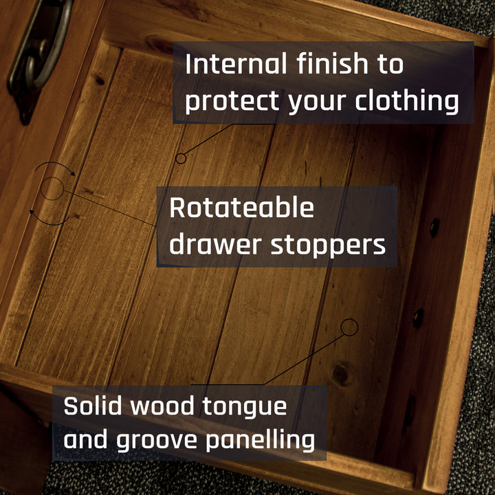 The inside of the tongue and groove panelled drawers of the New Quebec 6 Drawer Lingerie Chest.