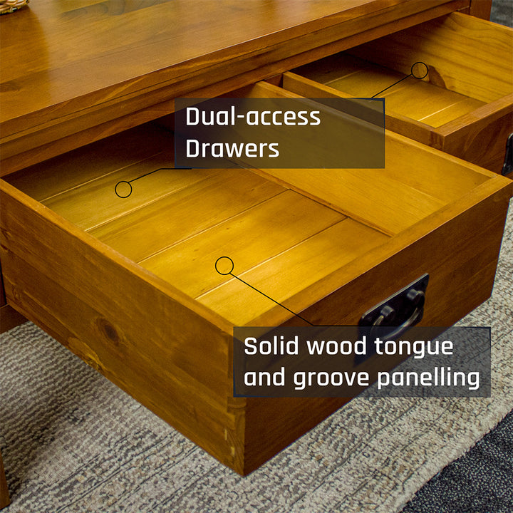 An overall view of the drawers on the Montreal Coffee Table with 2 Drawers.