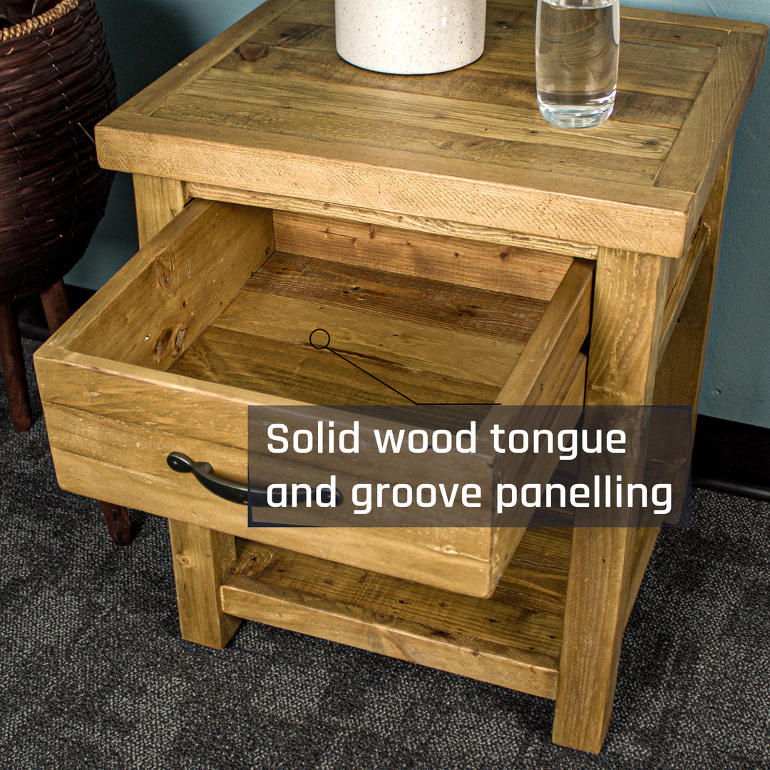 Ventura Recycled Pine Bedside Cabinet / Lamp Table
