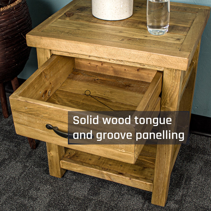 Ventura Recycled Pine Bedside Cabinet / Lamp Table