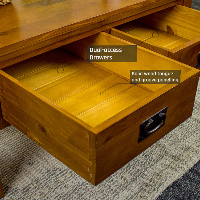An overall view of the drawers on the Montreal Coffee Table with 2 Drawers.