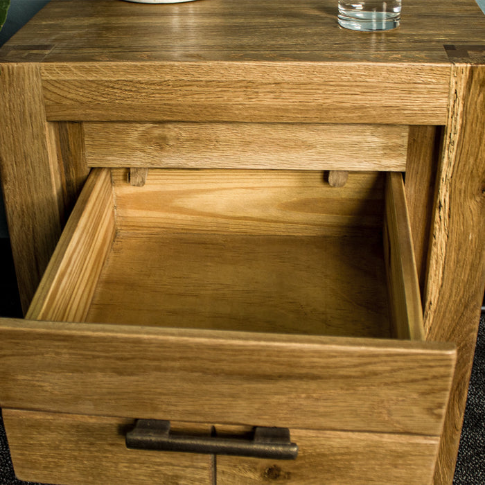 An overall view of the drawer of the Amalfi 2-Drawer Oak Bedside.