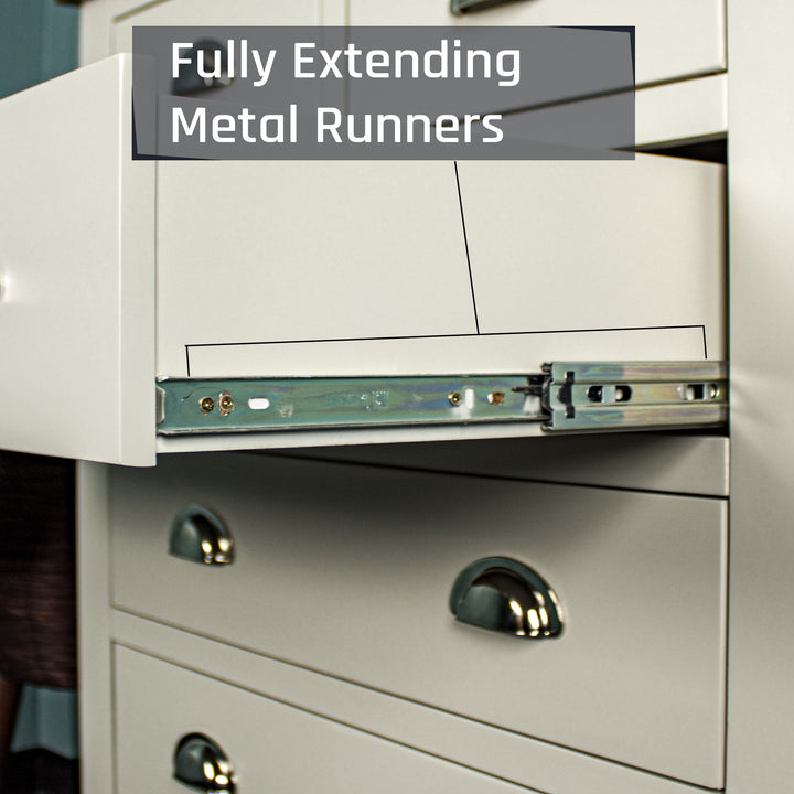 The metal runners on the drawers of the Alton 6 Drawer NZ Pine Tallboy