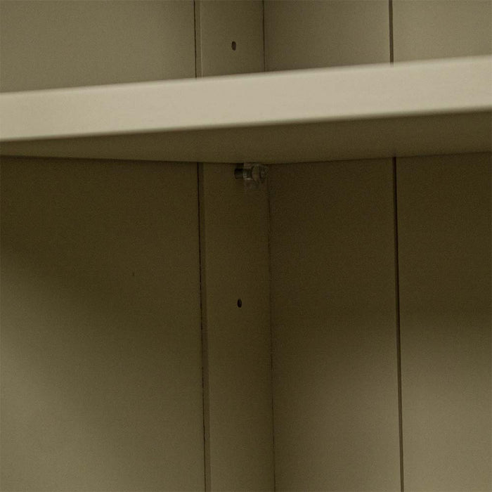 A close up of the adjustable shelves on the Alton 2 Door 2 Drawer NZ Pine Buffet.
