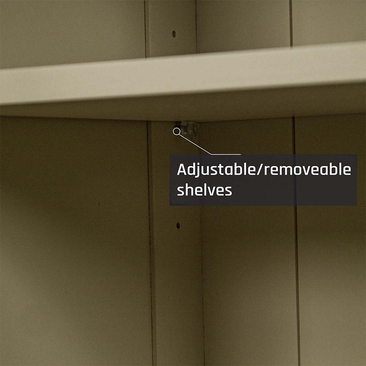 A close up of the adjustable shelves on the Alton 2 Door 2 Drawer NZ Pine Buffet.