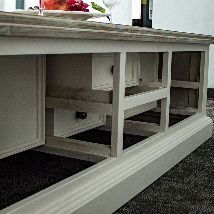 The back of the Biarritz 4 Drawer Extra-Large Coffee Table, showing the reversible drawers.