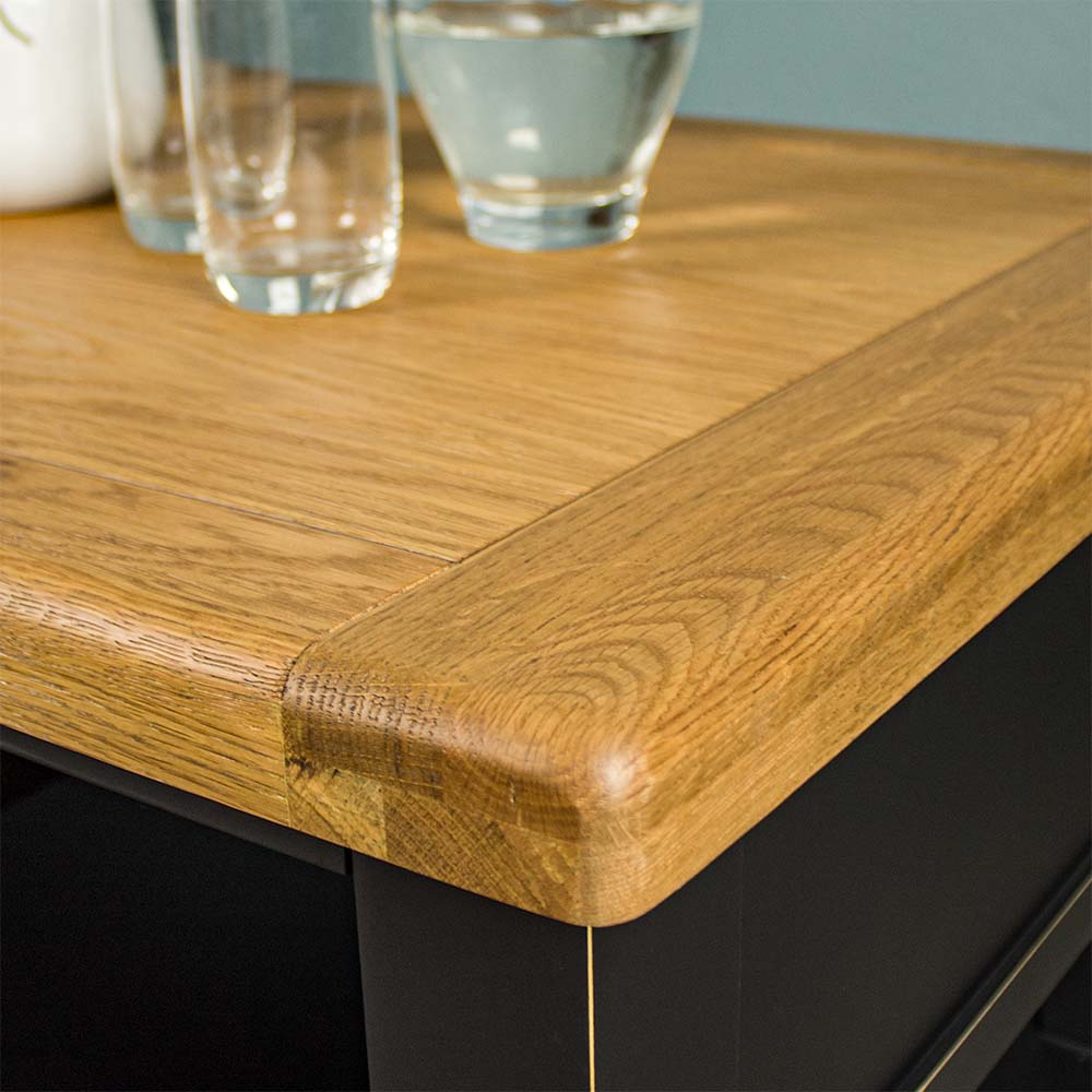 A close up of the top of the Cascais 2 Drawer Coffee Table, showing the wood grain.