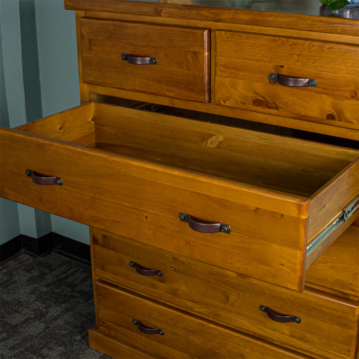 Overall view of the lower, wider drawers of the Jamaica 6 Drawer Pine Tallboy