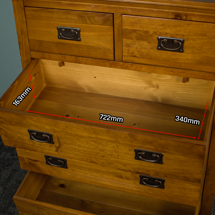 Montreal Five Drawer Pine Tallboy