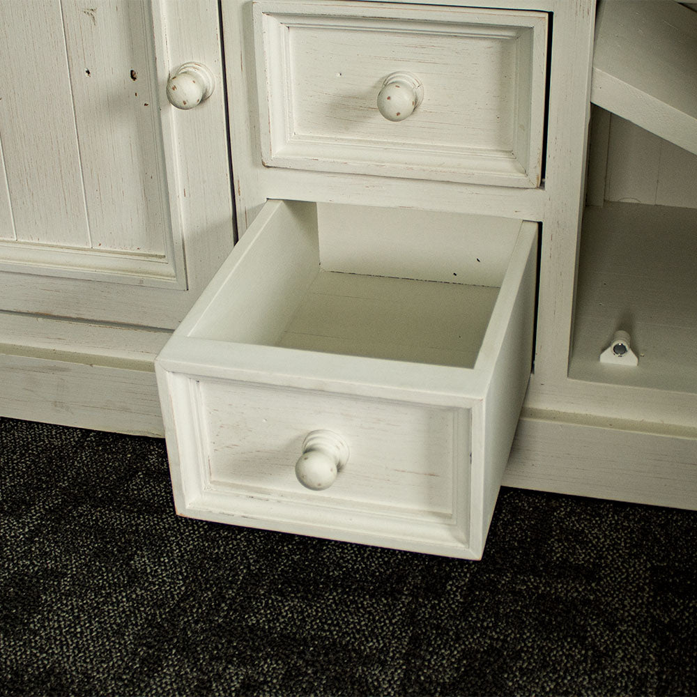 An overall view of the small middle drawer on the Tuscan Recycled Pine Buffet.