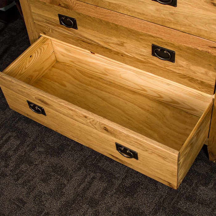 An overall view of the larger lower drawers on the Vienna 7 Drawer Oak Tallboy.