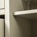 Close up of the adjustable shelf pegs on the white Alton 2 Door 5 Drawer Buffet