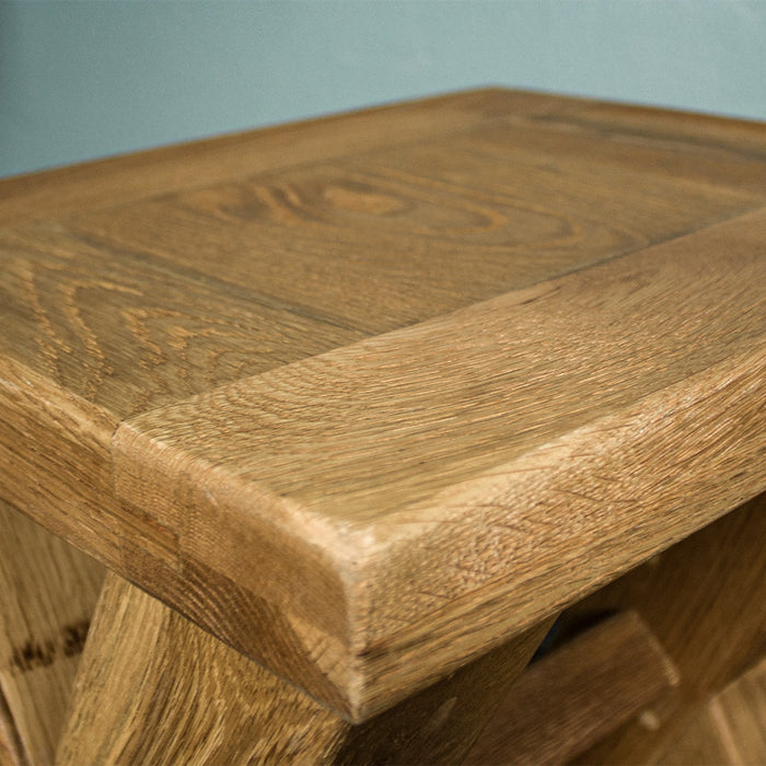 A close up of the top of the Amstel Oak Nesting Tables, showing the wood grain.