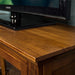 A close up of the top of the Montreal Entertainment Unit, showing the wood grain and colour.