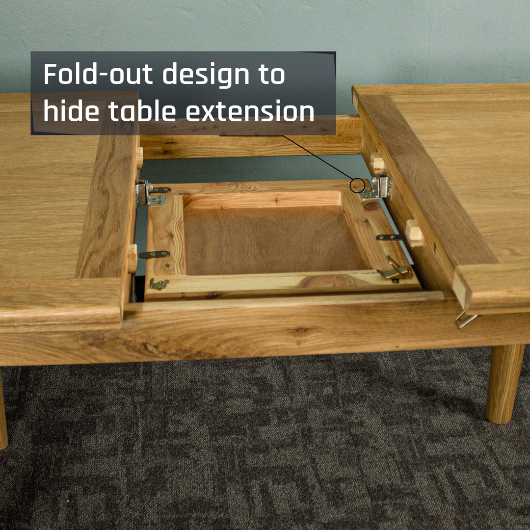 A view of the process of extending/shortening the Boston Oak Extending Dining Table - Natural Oak.