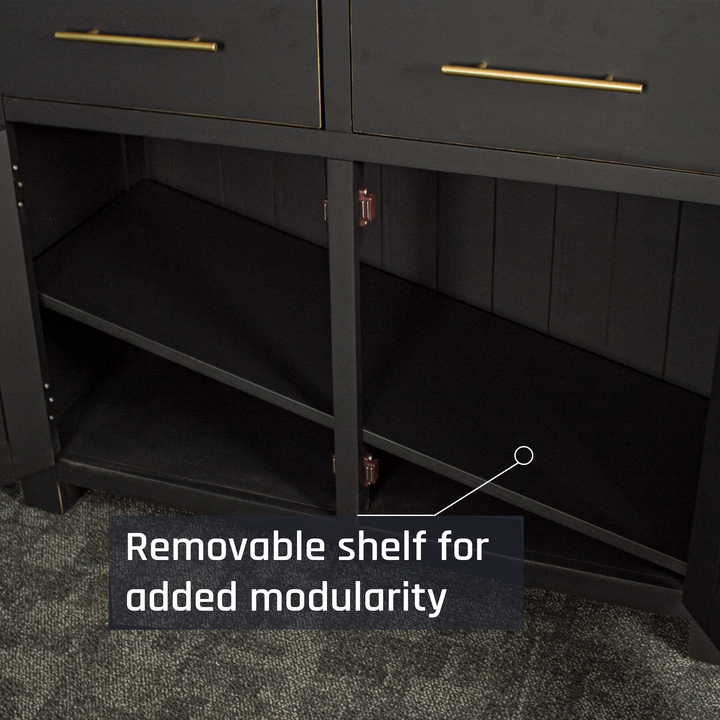 The shelf on the Cascais Oak-Top Two Drawer Buffet is removeable.