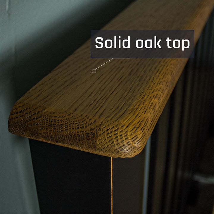 A close up of the oak top of the Cascais Queen Bed Frame, showing the wood grain and colour.