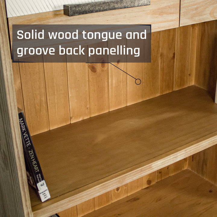 A view of the shelving below the drawers on the Soho Tall Bookcase.