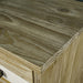 A close up of the top of the Soho 5 Drawer Tallboy, showing the wood grain and colour.