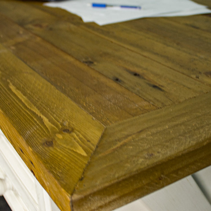 A close up of the top of the Byron Recycled Pine Desk.