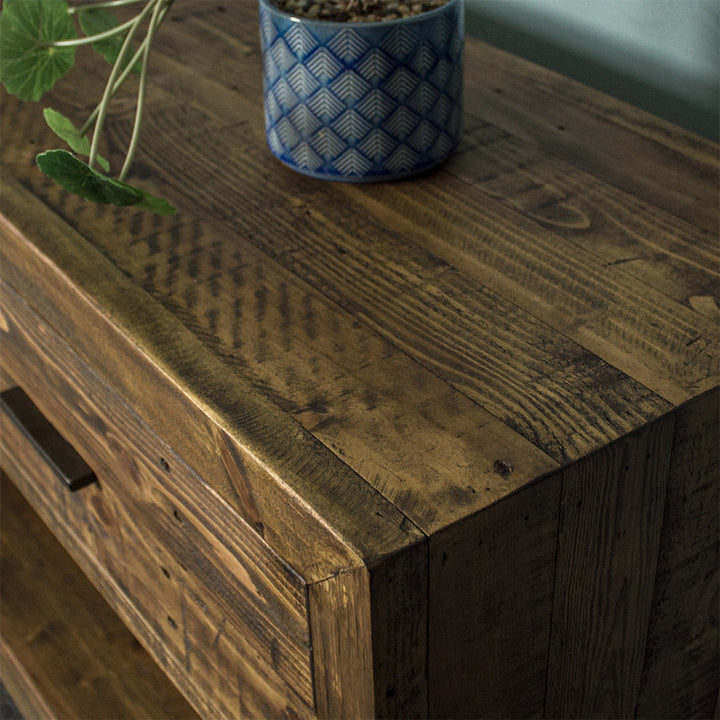 Top view of the corner of the Paddington Recycled Pine Buffet / Hall Table.