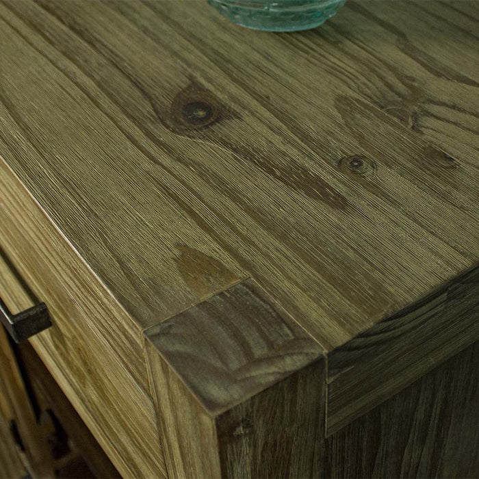 A close up of the top of the Vancouver Large NZ Pine Buffet, showing the colour and wood grain.